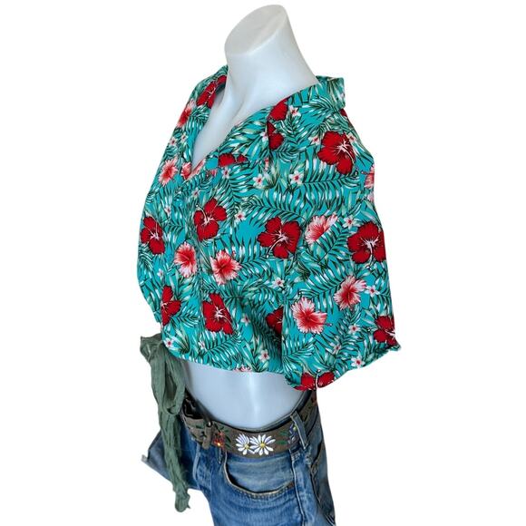 Hawaiian Shirt Tropical Button Down Crop Top One Size Boxy Coconutgirl Unique - Picture 3 of 6